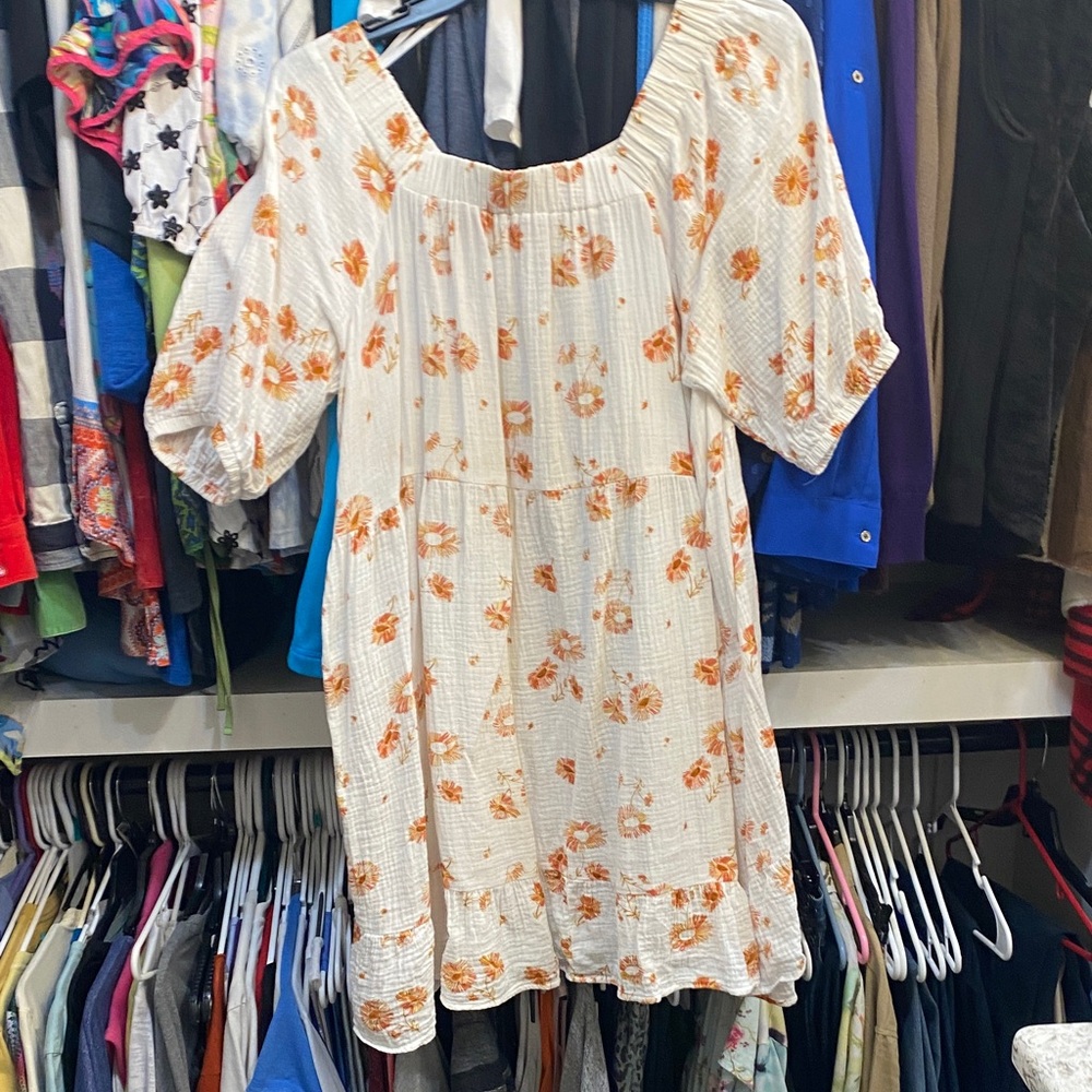Wonderly Cream and Orange Floral Midi Dress